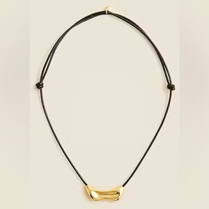 J. Crew Black Leather Cord Gold Pendant Adjustable Necklace
